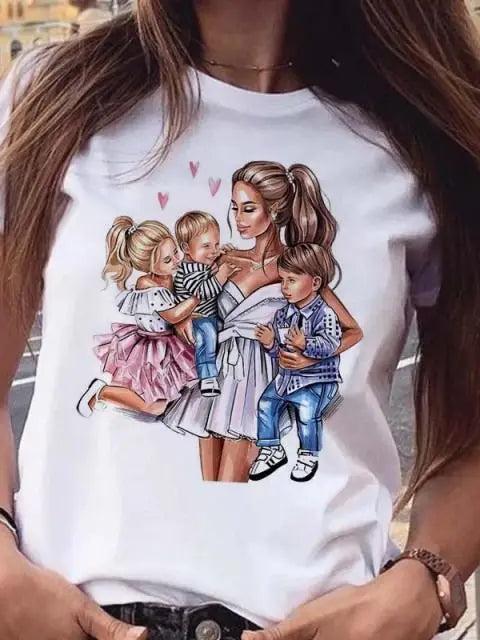 Mom Graphic Tee, Mother & Sons Print Short Sleeve T Shirt, Casual Daily Wear, Mother's Day Gift Family Fashion Top Women Clothes