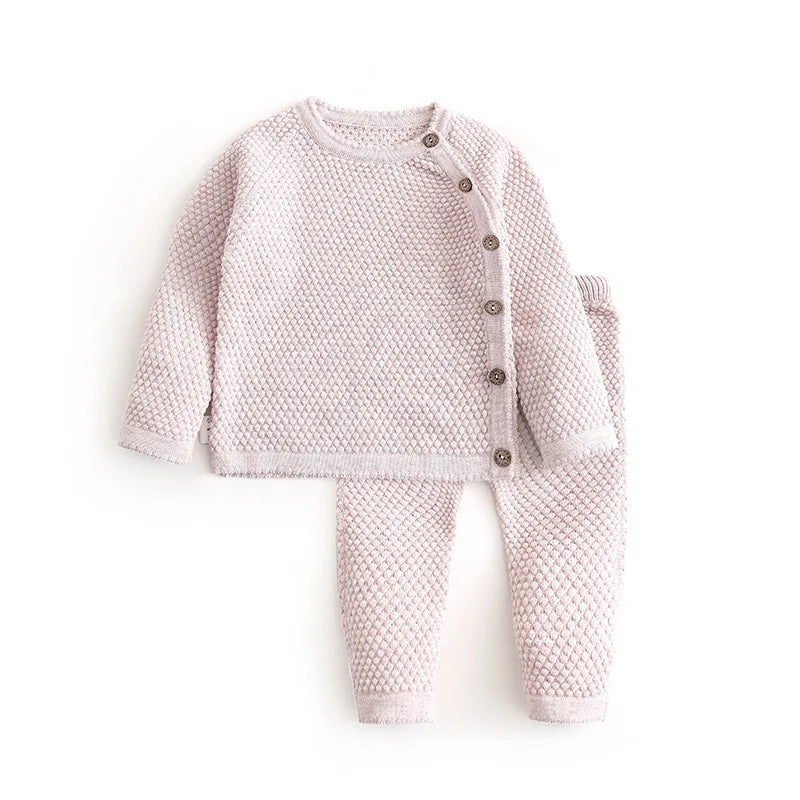 Autumn Winter Baby Girls Solid Clothing Newborn Baby Boys Clothes Suit Infant Sweater Pajamas Set Kids Warm 0 to 3 Years Old