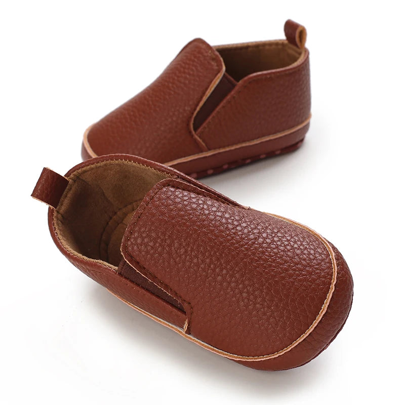 Baby Learning Walk Shoes, Slip-on Leather Casual Loafers, Soft Sole Comfortable Footwear for Infants 0-18M