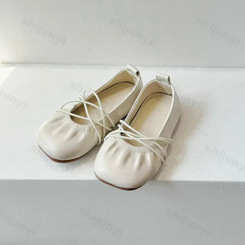 Baby Girls Leather Shoes Soft Princess Ruffles Pleated Mules Kids Casual Flats Slip-on 2025 Autumn New Children's Dress Shoes