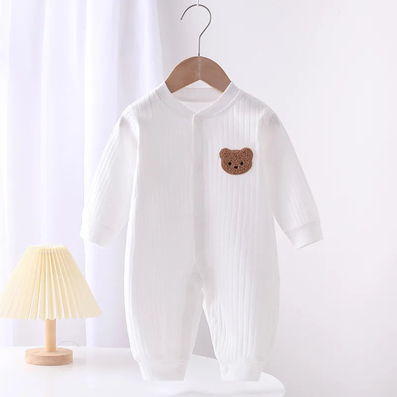 Mameluco de bebé de otoño de 2024, de color liso, con estampado de oso, mono de algodón, ropa de una pieza para recién nacidos, niños y niñas, de 0 a 18 meses