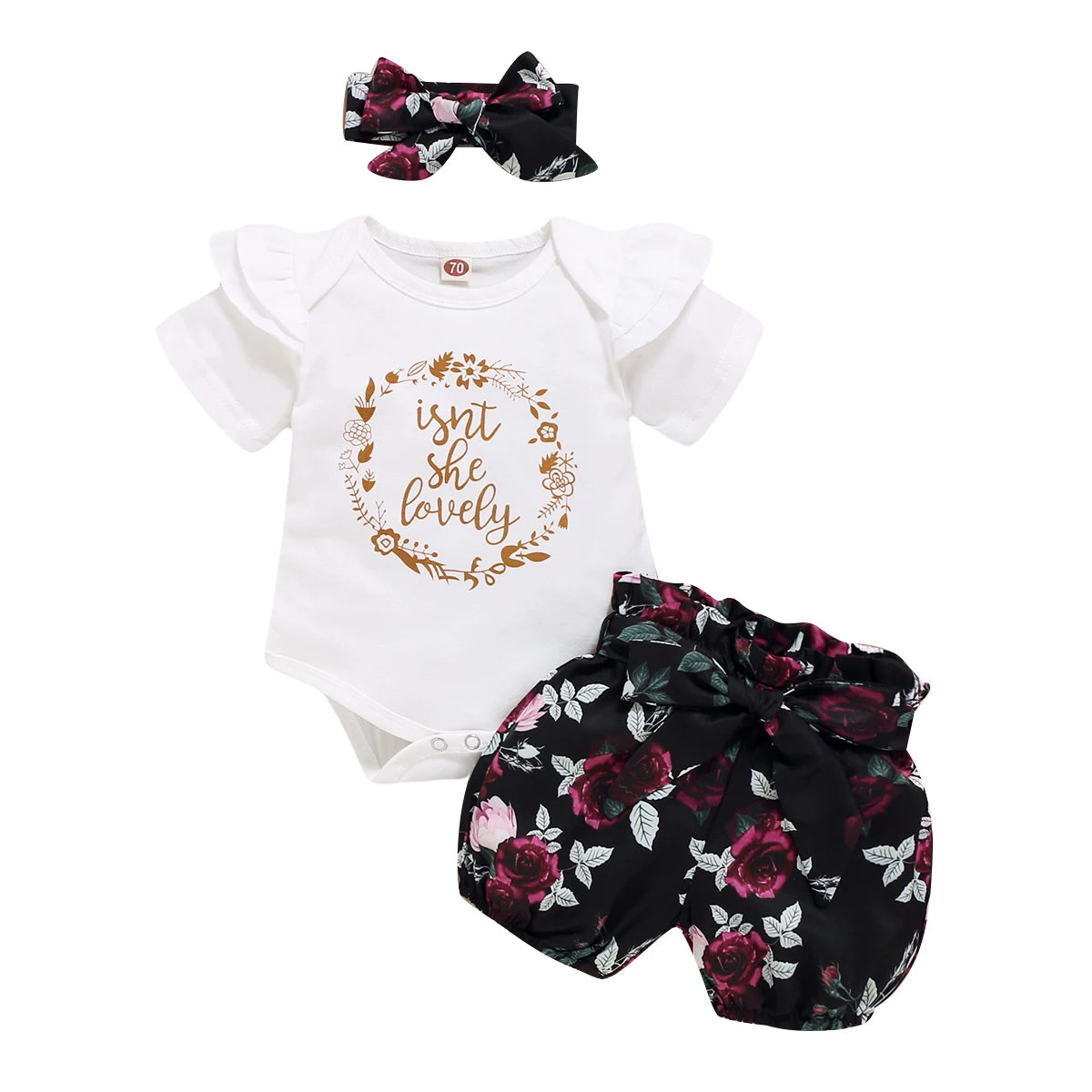 0-18Months Infants Baby Girl Set Black Short Sleeve Bodysuit+Polka Dot Shorts+Headband Toddler Girl Summer Fashion 3PCS Clothing
