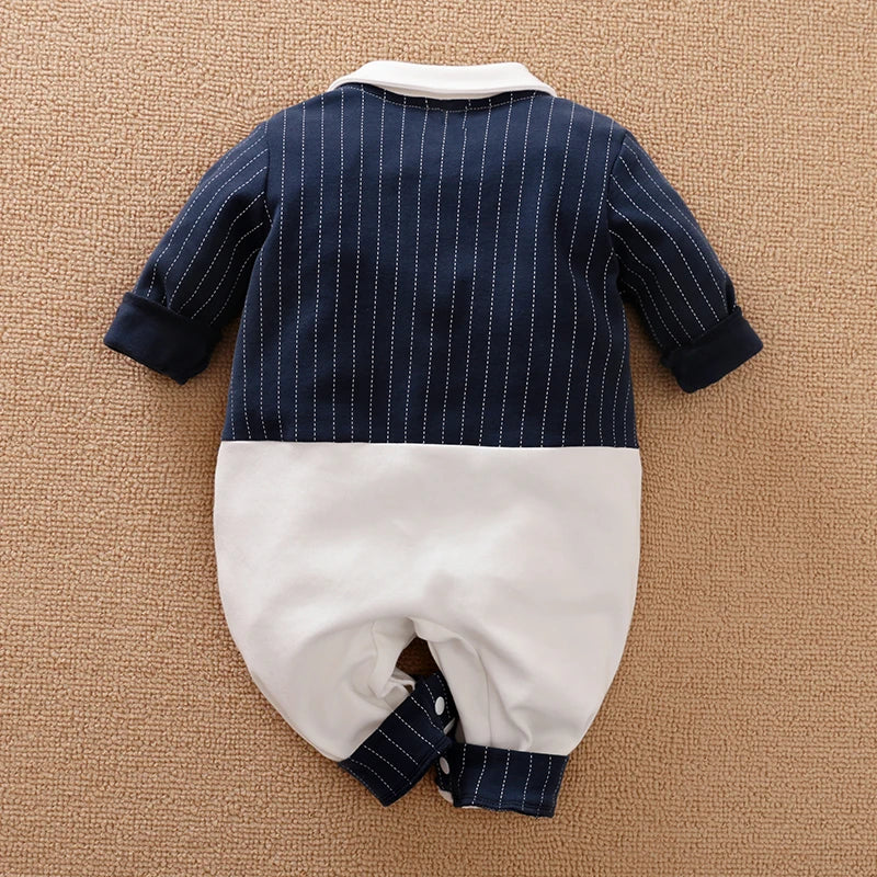 Ropa de bebé recién nacido primavera y otoño 0-18m, estilo caballero, vestido formal elegante, fiesta, algodón, cómodo, mono de bebé de manga larga