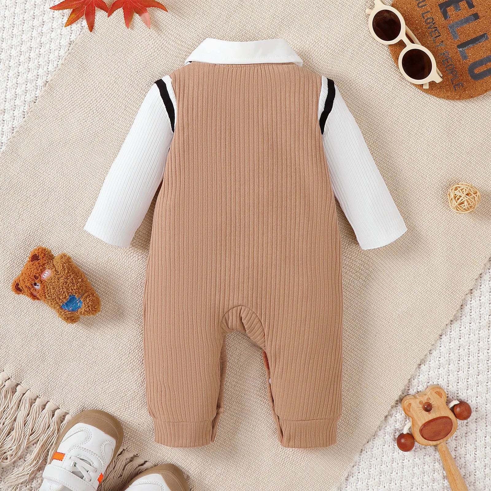 Baby Jungen Strampler "Kleiner Gentleman" Cartoon Teddybär Langarm Jumpsuit für 0-18 Monate Baby Jungen Geburtstagsparty Kostüme