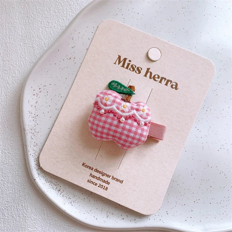 Pink Padded Fabric Cartoon Fruit Hair Clips Hair Ties for Girls Sweet Elastic Ponytail Holders Cute No Damage Hair Accessories