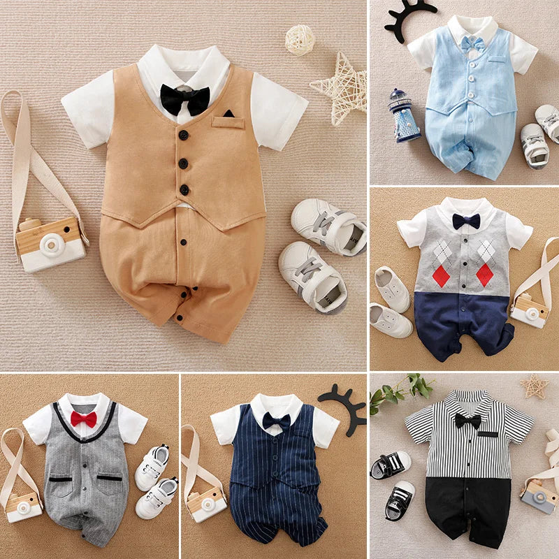 0-18 Baby-Bodysuit Gentleman Style Elegant Formell Baumwolle Bequem Weich Jungen Und Mädchen Sommer Kurzarm Neugeborenenkleidung