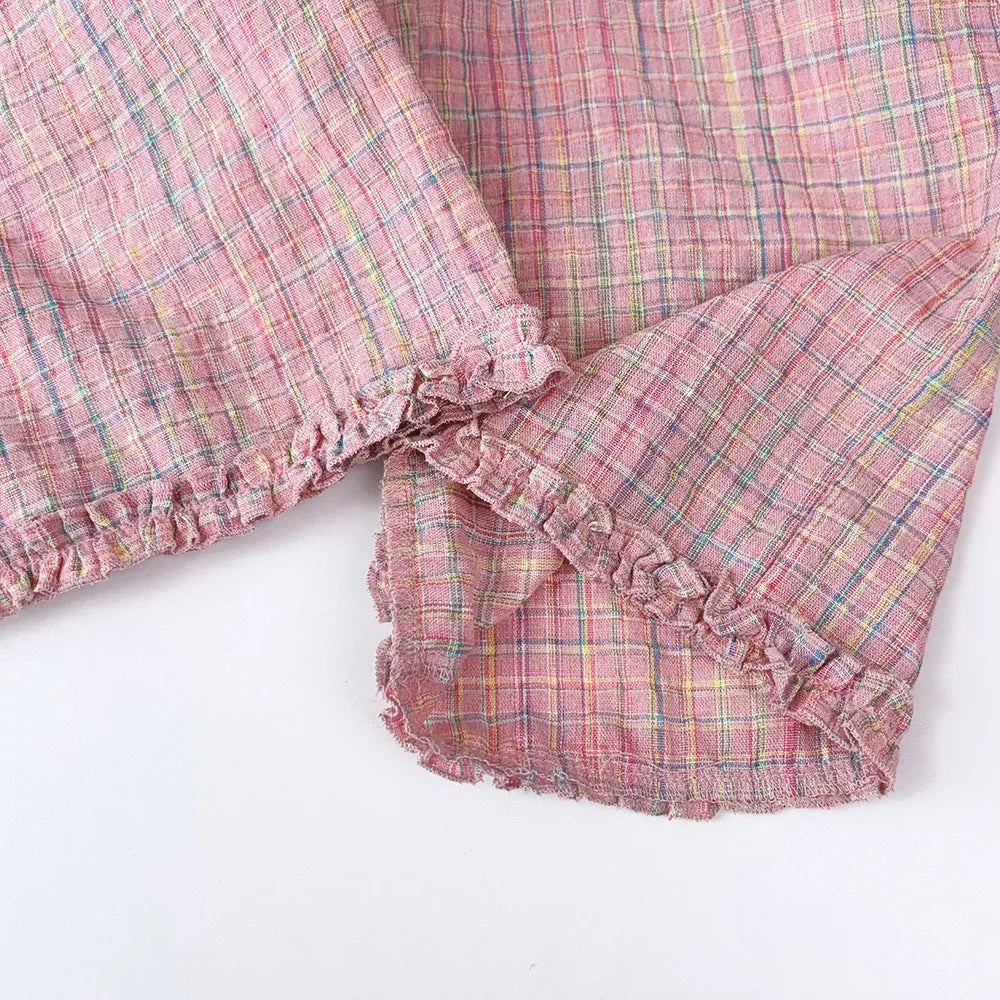 Rosa zweiteiliges Sommer-Set für Mädchen mit einreihigem ärmellosem Oberteil und Freizeithose, neue Kinder-Sets Kinderkleidung