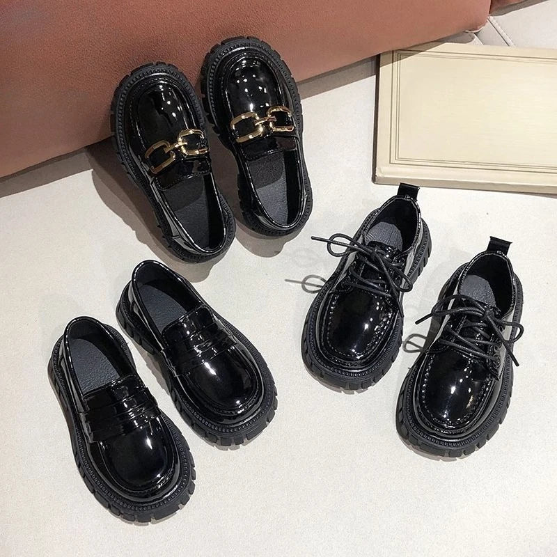 Kids Leather Loafers Lightweight Soft Sole School Shoes for Big Kids Boys Girls Solid Black Classic Casual 2026 New Arrival