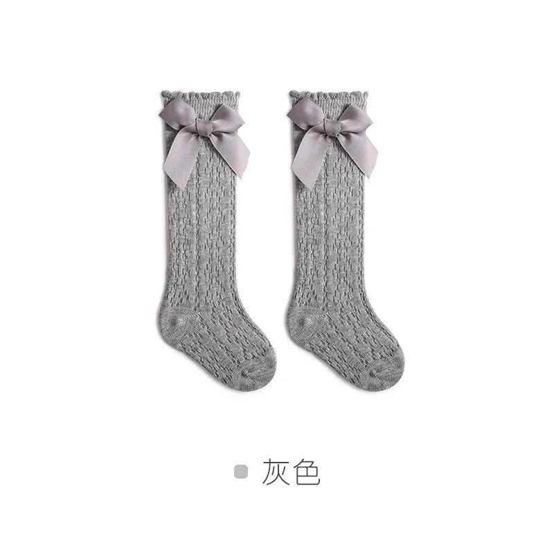 Baby Knee High Socks Kids Girls Boys Bow Long Sock Soft Cotton Mesh Breathable Children Hollow Out Socken for 0-3 Years Old