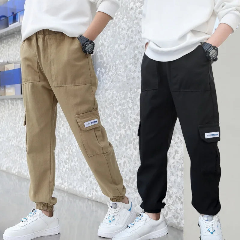 Jungenhosen Jungen Haremshosen Cargo-Hosen mit Taschen Teenager Jungen Multi-Pocket-Hosen Kinder Frühling Herbst Jungen Freizeithosen Streetwear