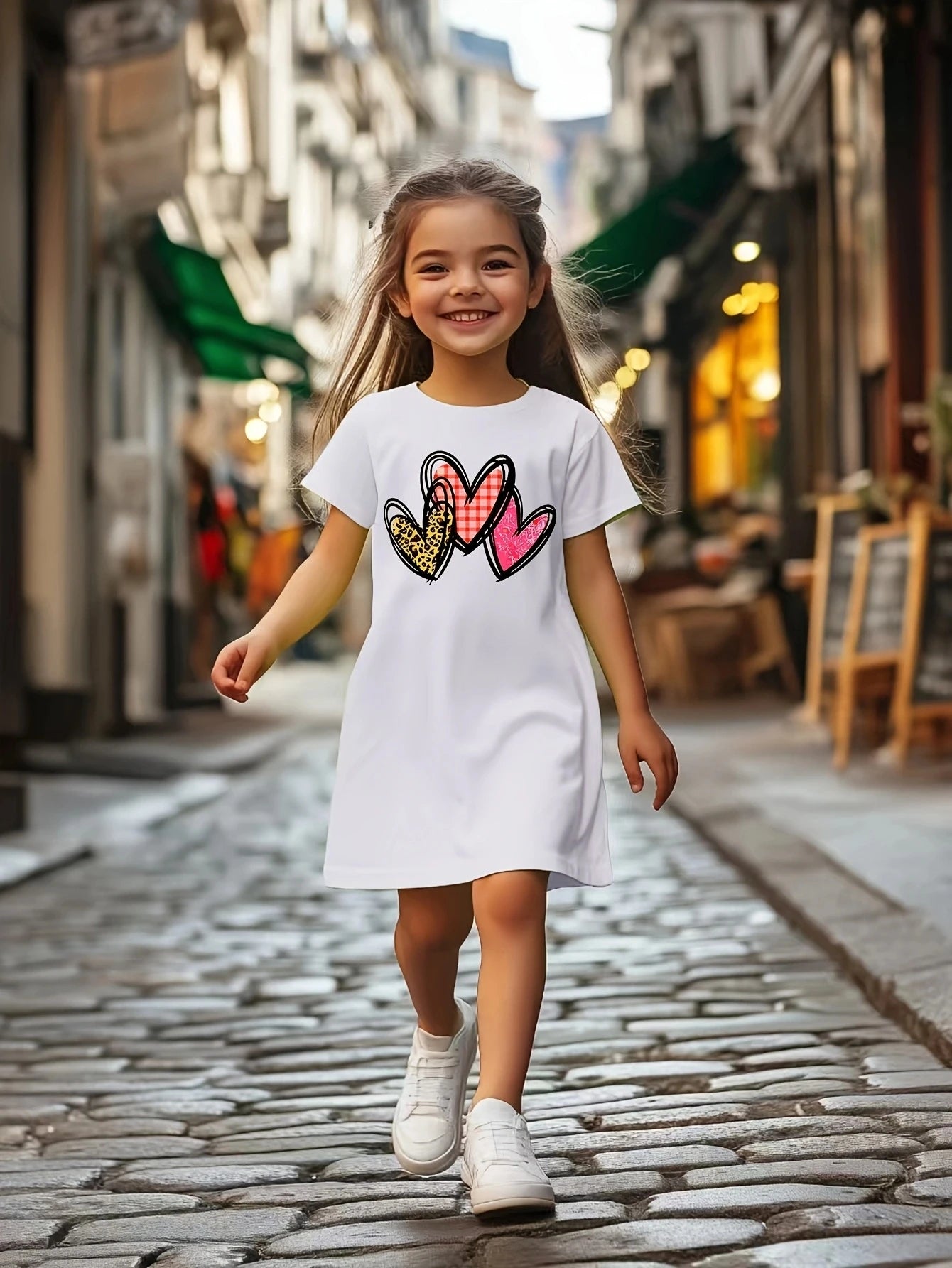 Cute summer fashion love print girl casual jumpsuit soft, breathable and elastic polyester fiber blend dress