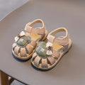 Baby Walking Shoes with Cute Bears Kids Sandals Non-slip T-strap 2025 Summer New Baby Girls Beach Shoes Soft Sole Size 16-20