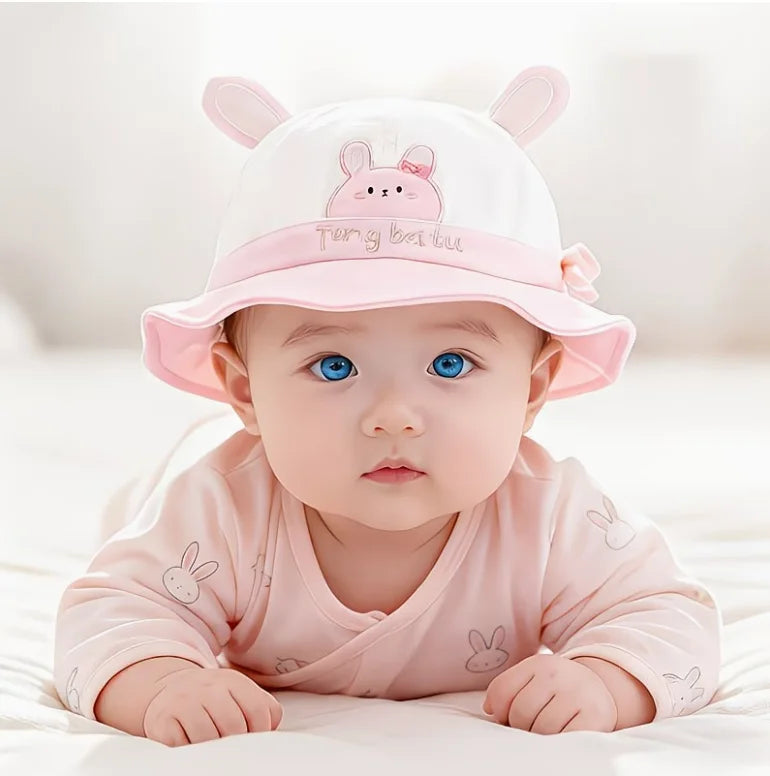 Baby Cartoon Embroidered Bucket Hat, Unisex for Spring/Autumn, Suitable as a Gift, for Outings, Fits Babies 8-24 Months