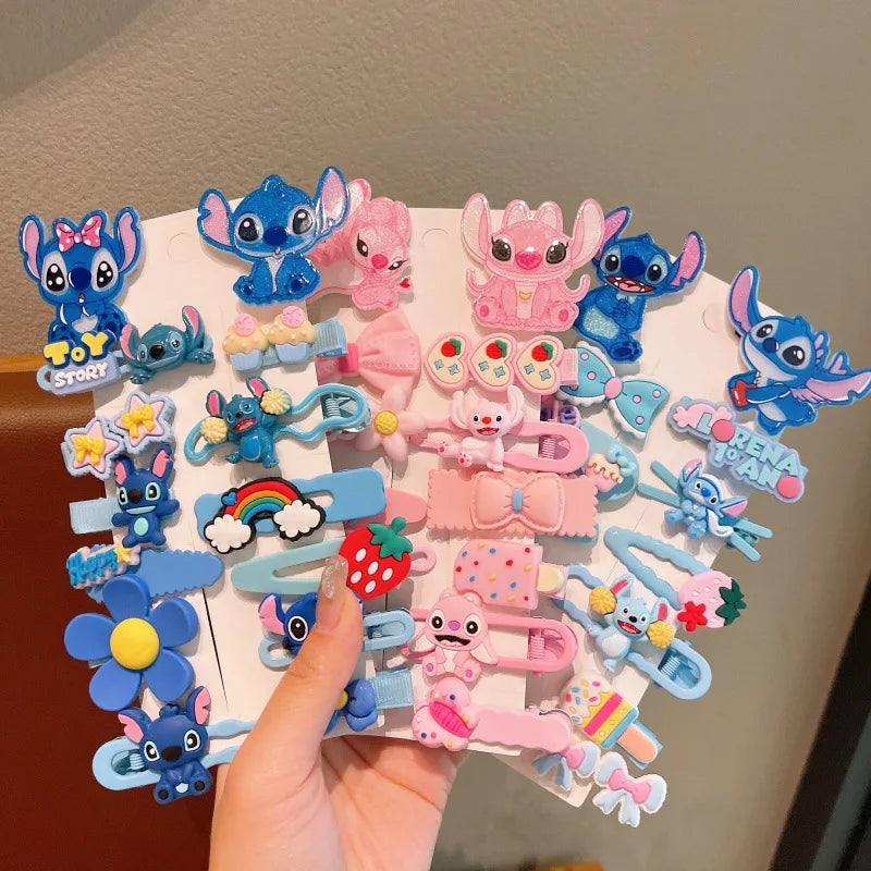 14 Pcs Baby Girl's Fashion Cartoon Stitch Hair Pin BB Hairpin Cute Girls Bangs Hair Accessories No Harm To Hair Baby Child Gifts