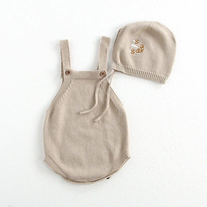 Baby Girl Clothing Cotton Knit Mushroom Embroidered Onesie Bodysuit and Beanie 0-3Y Baby Boy Clothes Cardigan Casual Outfit