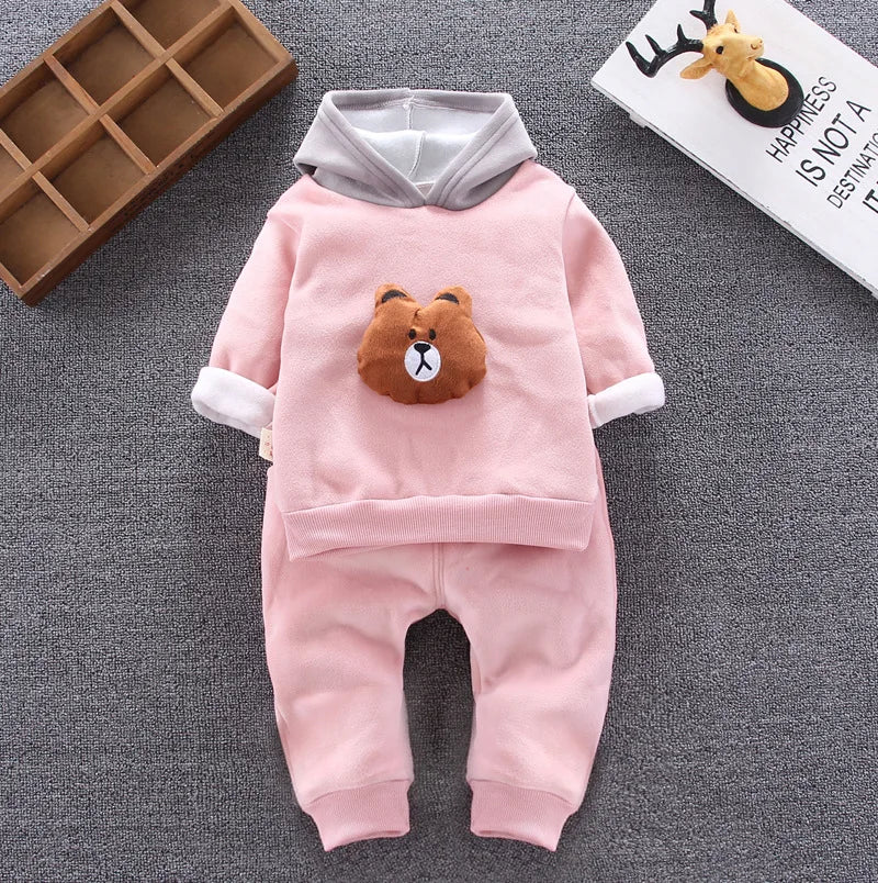 Conjuntos de ropa para niños, moda infantil, camiseta con oso de dibujos animados, chaleco, abrigo y pantalón, traje de 2 piezas, conjuntos deportivos para niños de 1 a 4 años