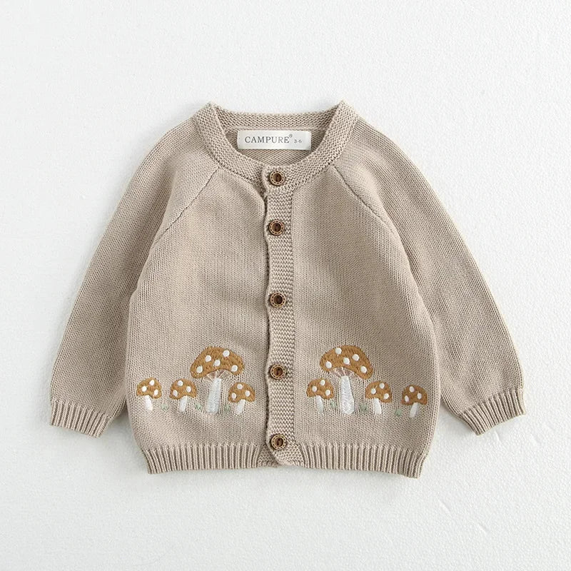 Baby Girl Clothing Cotton Knit Mushroom Embroidered Onesie Bodysuit and Beanie 0-3Y Baby Boy Clothes Cardigan Casual Outfit