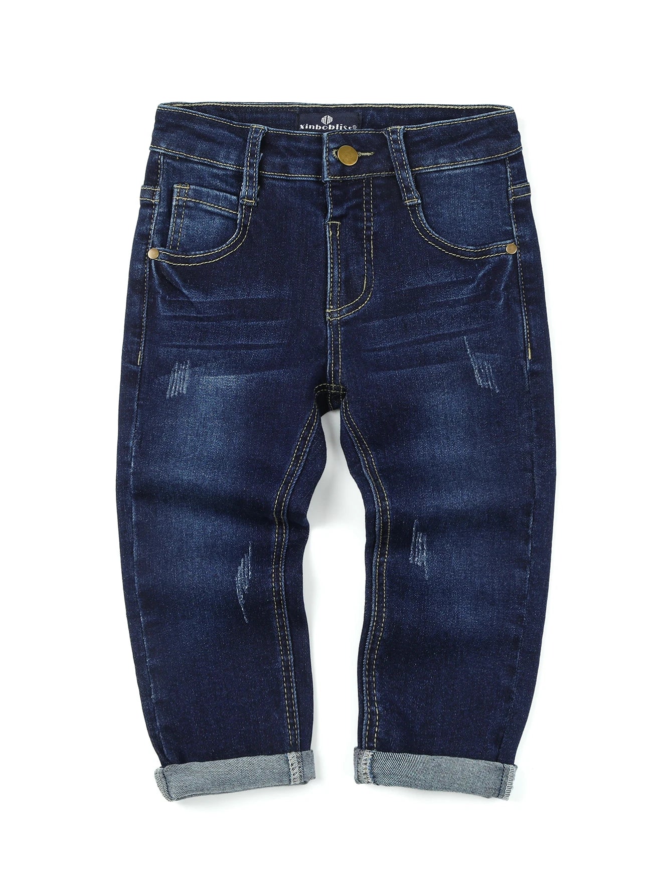 [Pantalones vaqueros para niños] Jeans elásticos casuales para niños Pantalones sólidos de moda para jóvenes de primavera y otoño con bolsillos