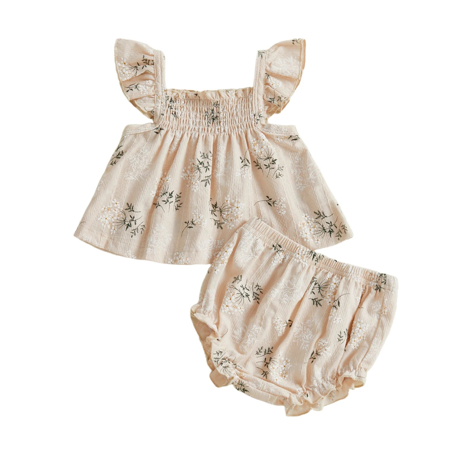 Toddler Girl Floral Print Flutter Sleeve Top and Shorts Set for Summer Cute 2 Piece Outfit for Casual Wear