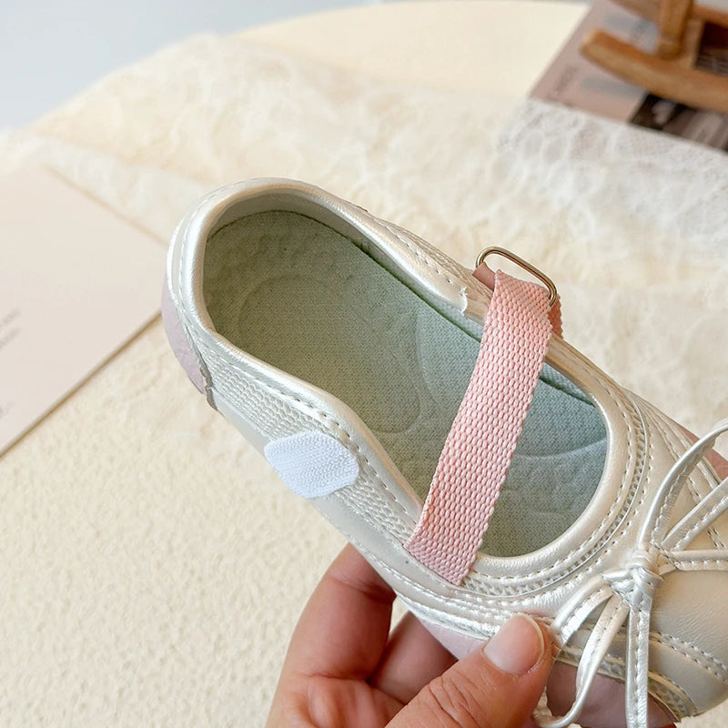Children's Little Leather Shoes for Girls Elegant Ballet Soft Sole Flexible Bow Anti Slip Toddler Fashion Princess Single Shoes