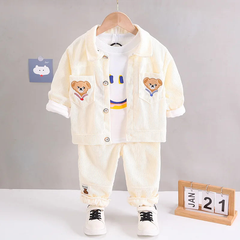 Conjunto de ropa para bebés y niñas pequeñas, primavera, otoño, pana, dibujos animados, conjuntos de ropa para niños, chaquetas con capucha y pantalones, traje para niños de 0 a 5 años