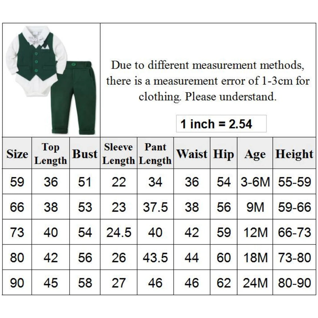 1st Christmas Costume for Infant Baby 3 6 9 12 18 24Months Boy Gentleman Solid Long Sleeve Suit Vest Romper Pants Autumn Clothes