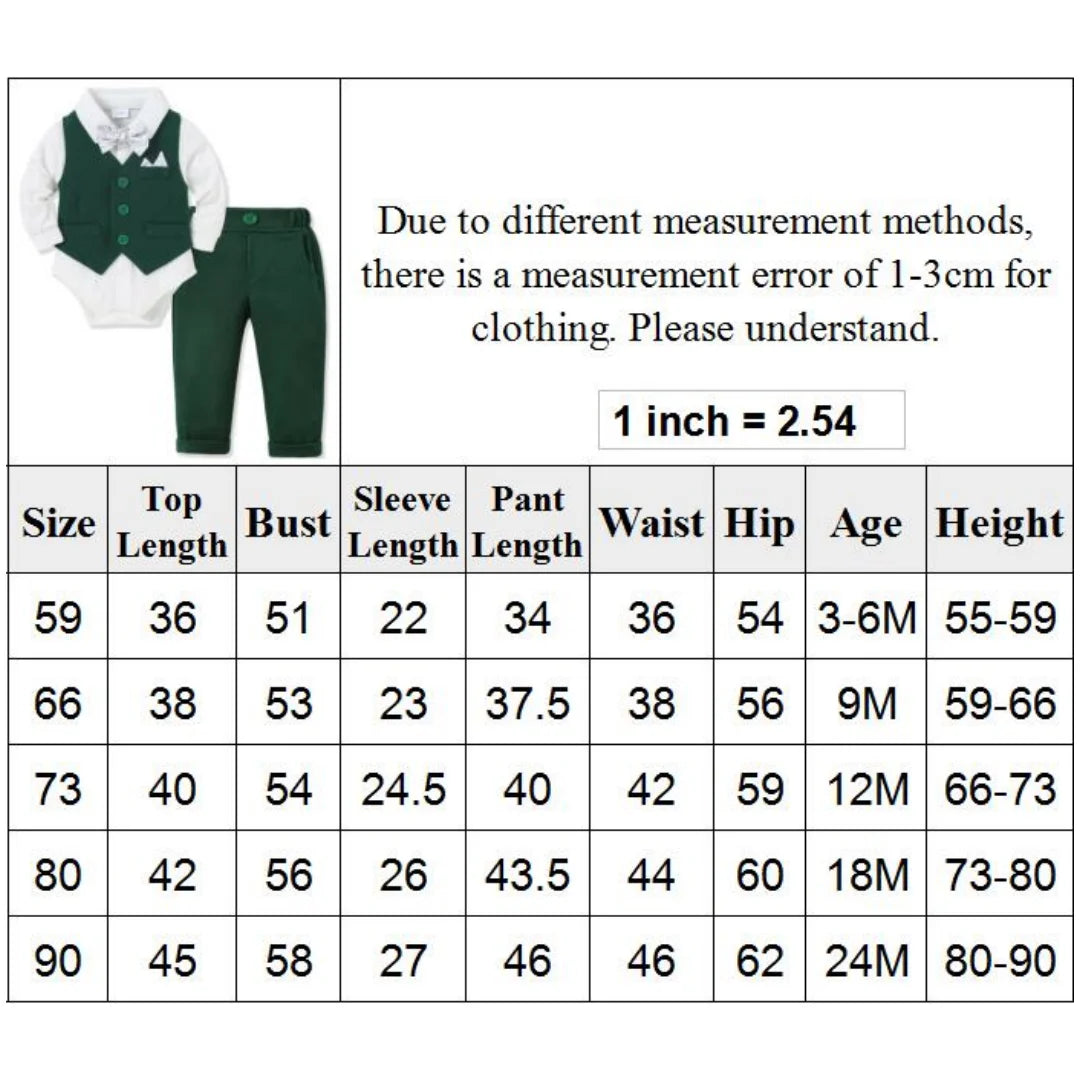 1st Christmas Costume for Infant Baby 3 6 9 12 18 24Months Boy Gentleman Solid Long Sleeve Suit Vest Romper Pants Autumn Clothes