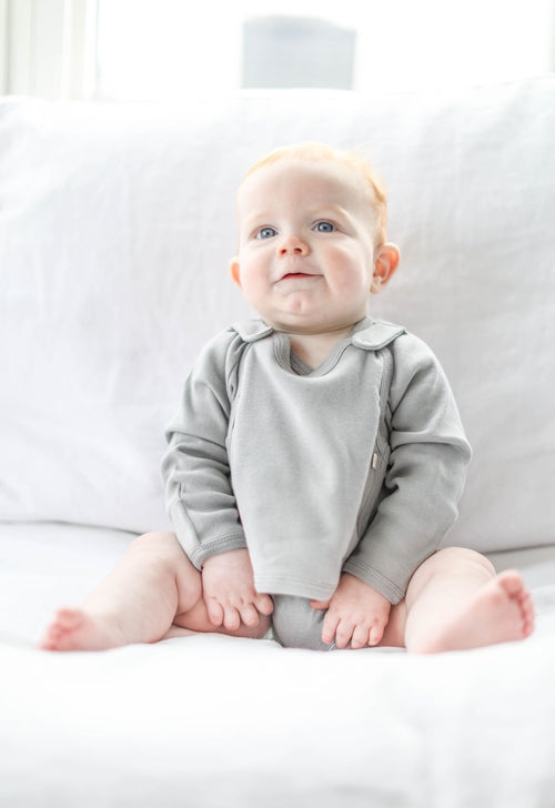 Smart Langarm Kimono Body + Lätzchen - Grau