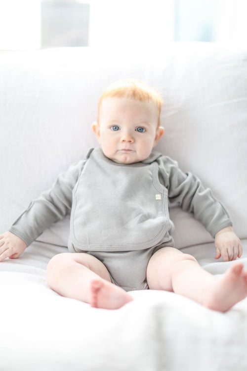 Smart Langarm Kimono Body + Lätzchen - Grau
