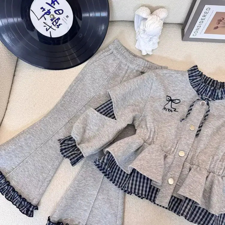 Mädchen Frühling Herbst Set Neuer Stil Kinder Baby Stylisch Puppenkragen Cardigan Lässige Hose Zweiteiliges Set Trendy