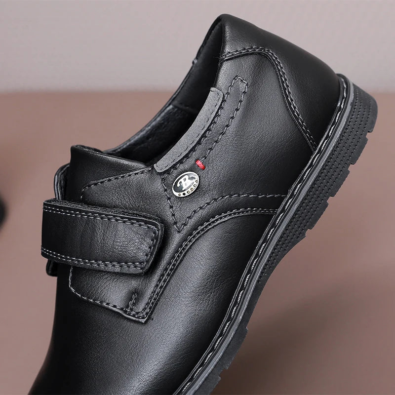 Children Campus Black Leather Shoes, Cowhide Single Shoes Spring And Autumn Style Breathable British Soft Boys Babies Children