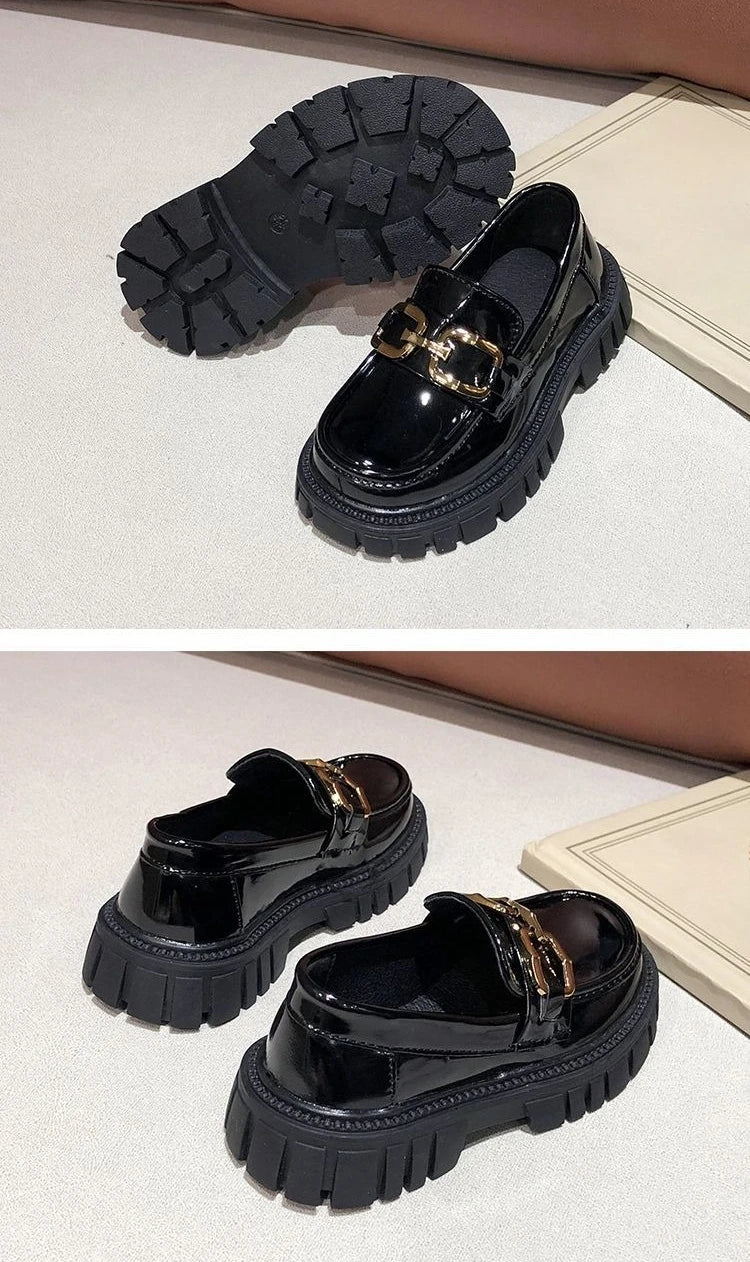 Kids Leather Loafers Lightweight Soft Sole School Shoes for Big Kids Boys Girls Solid Black Classic Casual 2026 New Arrival