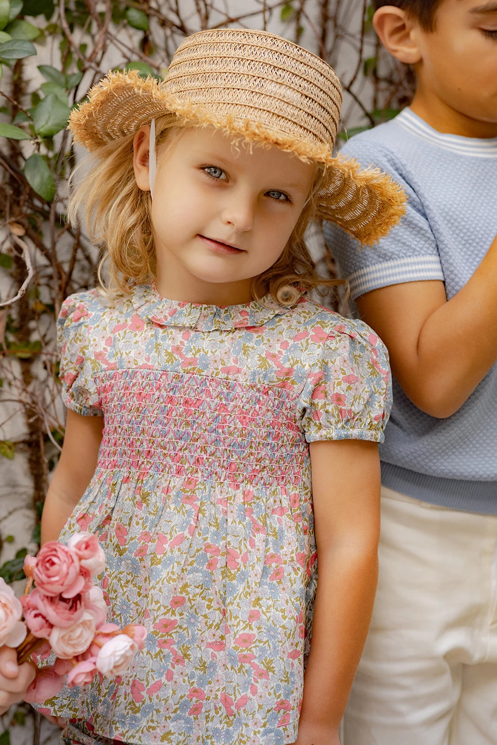 AP Chelsea Bloom Collection  SS26 Floral Smocking Dress Baby Girls Overalls Set Brothers Sisters Family Matching Embroidery Knit