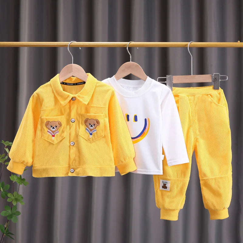Conjunto de ropa para bebés y niñas pequeñas, primavera, otoño, pana, dibujos animados, conjuntos de ropa para niños, chaquetas con capucha y pantalones, traje para niños de 0 a 5 años