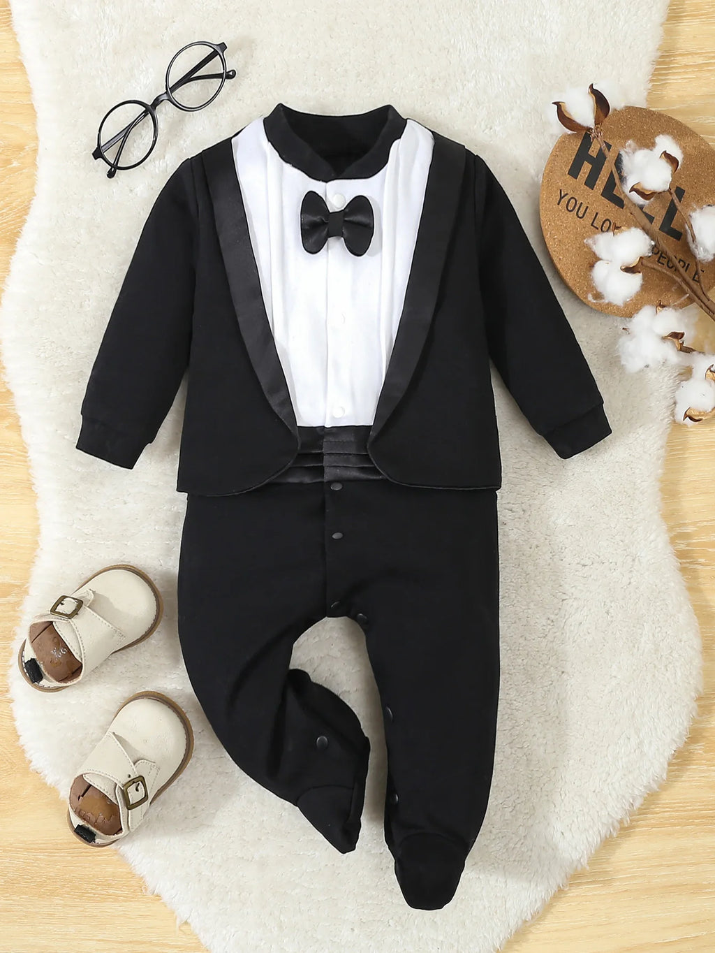 Herbst Baby Strampler Baumwolle Gentleman Overall Fußbedeckter Strampler Prinzenkostüm Baby Jumpsuits Jungen Festliche Kleidung für 0-12M