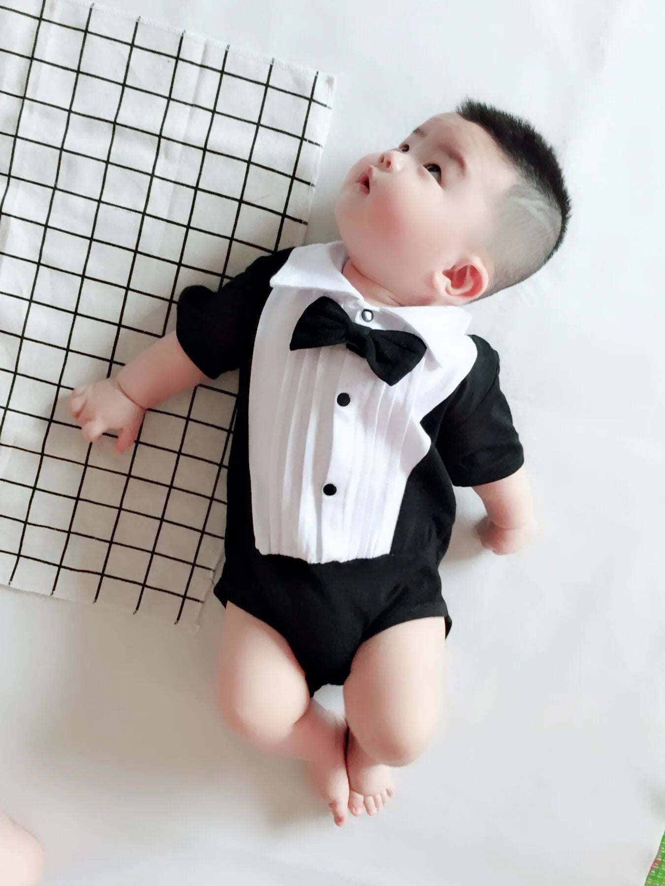 Mameluco de caballero para bebé niña o niño, con camisa, solapa, manga corta, conjunto para recién nacido, mono para bebé o infante