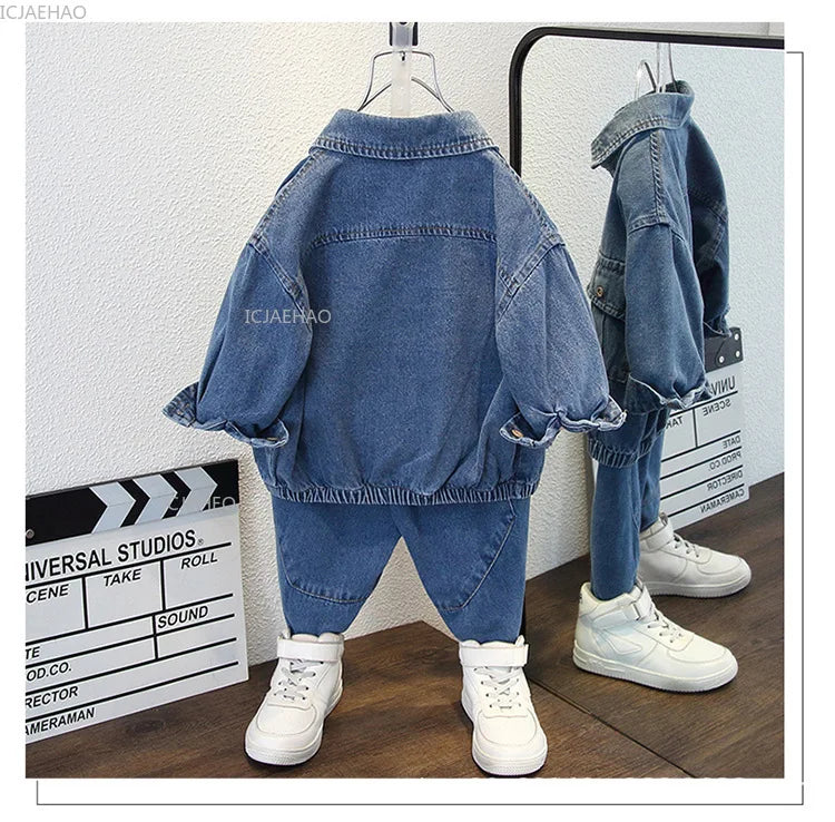 Boys Denim Set 2 Piece Clothes Kids Trendy Cotton Jacket Pants Suits Outfit Casual Wear Children Clothing Spring Autumn Costume