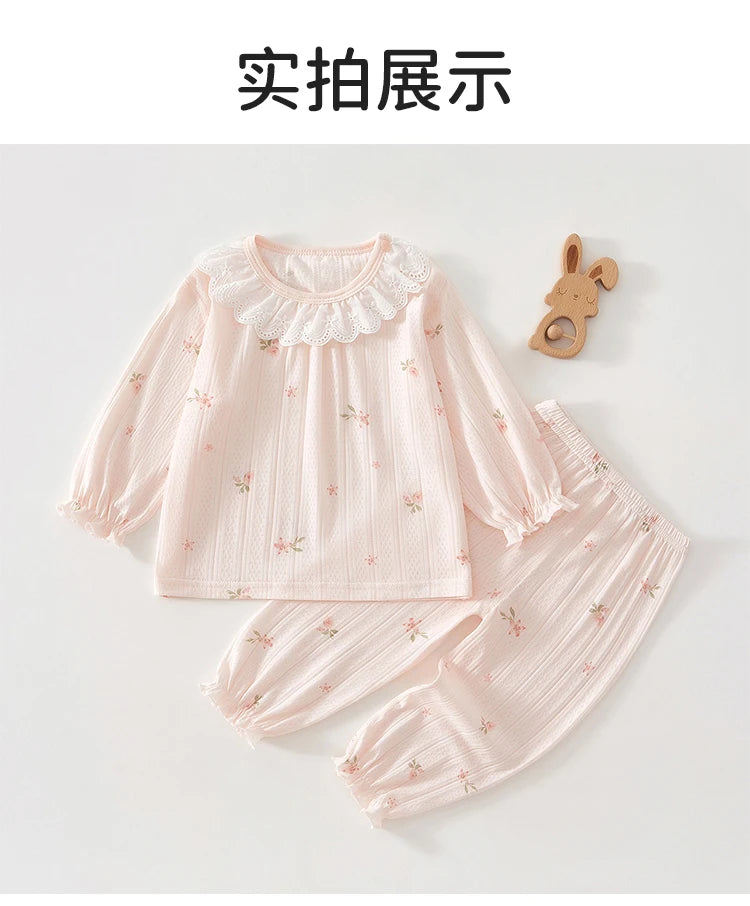 Babykleidung Sommer Outfit für Mädchen, Klasse A, 6-12 Monate, Baby Klimaanlagen Kleidung, Zweiteiliges Set, Sommer dünne Faser 80