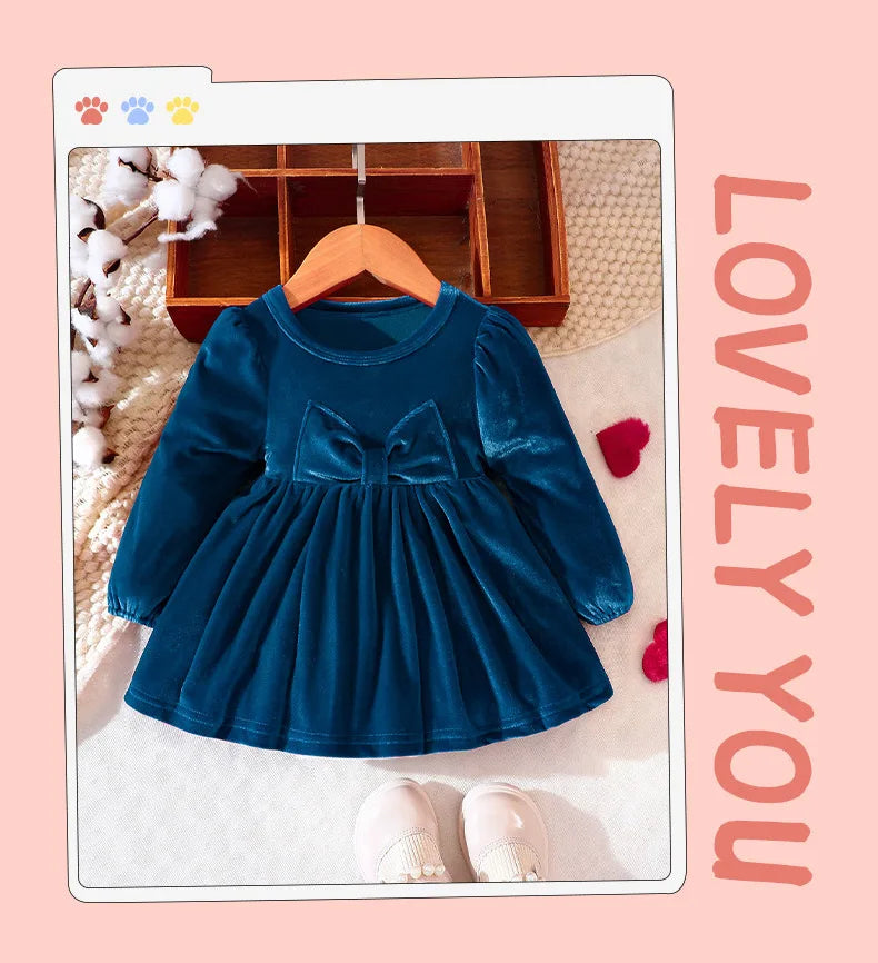 Prowow Baby Velvet Dresses New Year Long Sleeve Front Bow Purple Dress For Newborns Toddler Girls Christmas Costume 2026