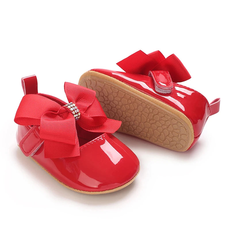 Lindos Zapatos de Princesa para Bebé Edición Primavera y Otoño Decoración de Lazo de Mariposa Suela Blanda de PU Adecuado para Bebés de 0 a 1 Año