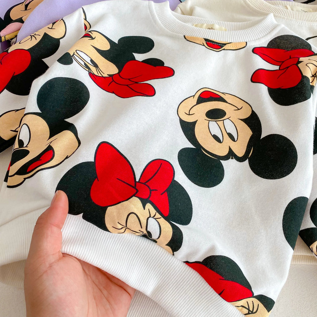 Minnie de Dibujos Animados Bebé Niña Lindo Traje de Manga Larga Holgado de Moda Chándales de Niños Ropa para Niños Pequeños Sudadera + Pantalones 2 piezas/conjunto