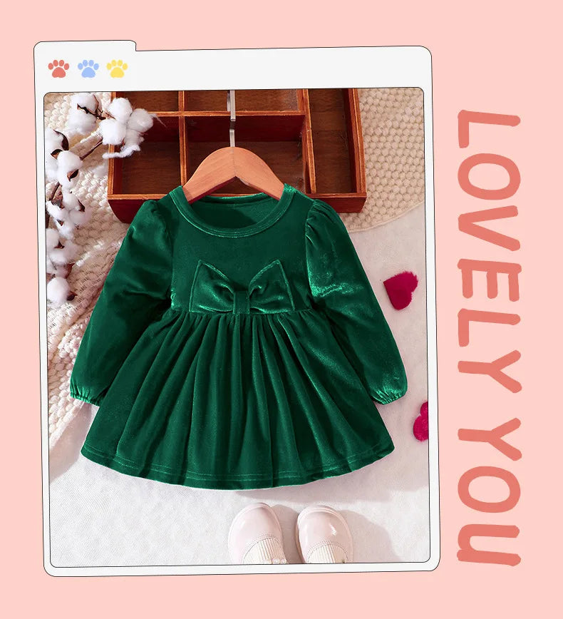 Prowow Baby Velvet Dresses New Year Long Sleeve Front Bow Purple Dress For Newborns Toddler Girls Christmas Costume 2026