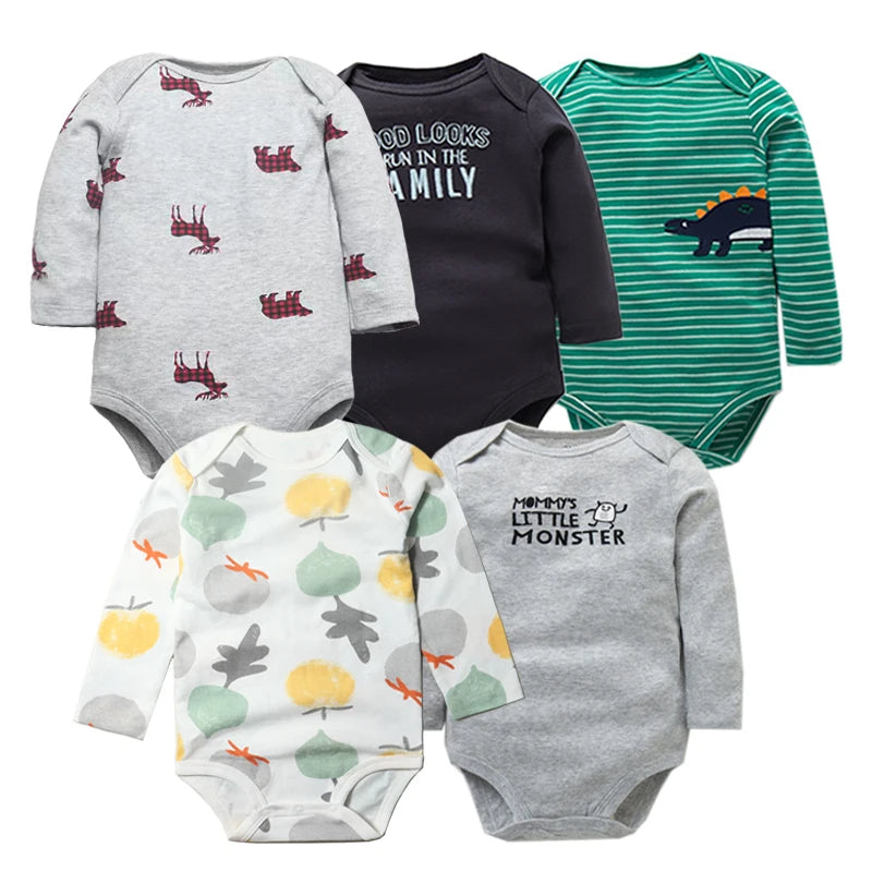 2026 Newborn Baby Girl Clothes Long Sleeve 100% Cotton 5 Pieces/Lot Baby Bodysuits Cartoon Underwear Infant Bebe Clothing 3-24M