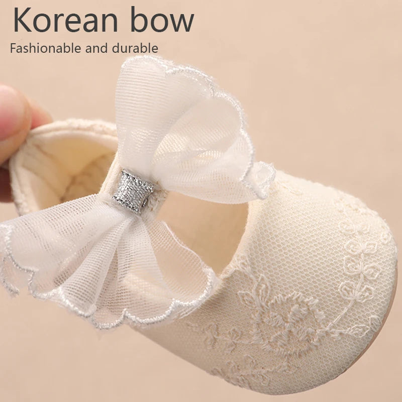 Baby Girls Shoes Toddler First Walkers Soft Non-Slip Sole Floor Princess Bow Newborn Shoes For Baby Girls For 0-18Months