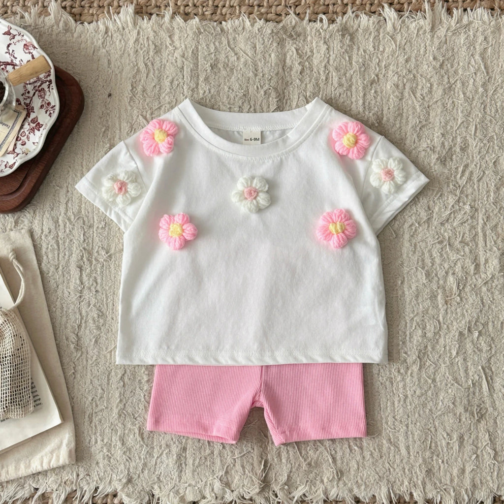 Summer Baby Girls Clothes Set Cartoon flower T-shirt+Shorts Leisure Home Clothing Suitable for babies aged 0-3 years old