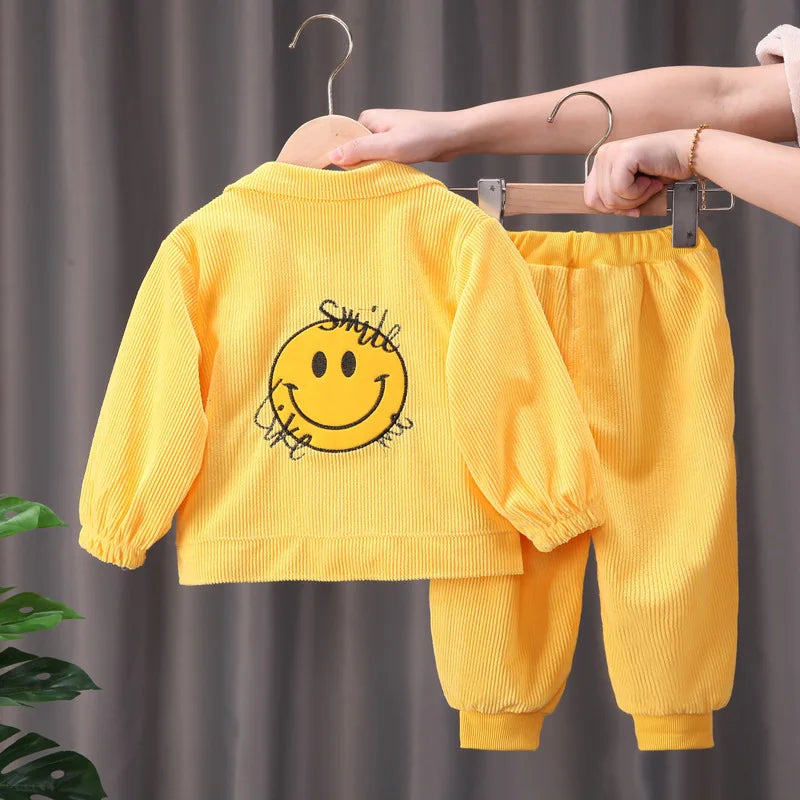 Conjunto de ropa para bebés y niñas pequeñas, primavera, otoño, pana, dibujos animados, conjuntos de ropa para niños, chaquetas con capucha y pantalones, traje para niños de 0 a 5 años