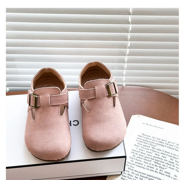 Baby Single Leather Shoes Boys Girls Candy Color Spring Flats Children Metal Buckle Design Genuine Leather Flats For School