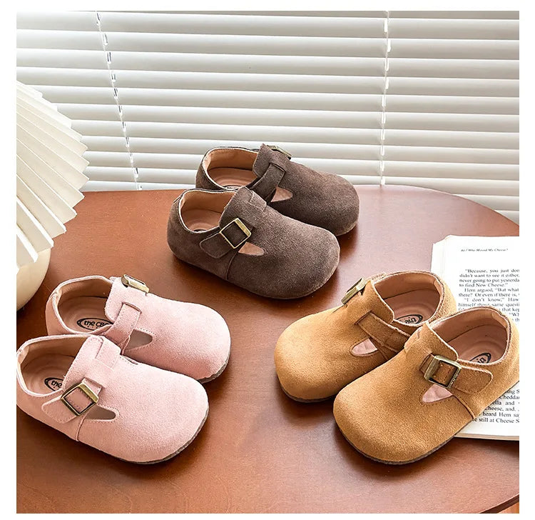 Baby Single Leather Shoes Boys Girls Candy Color Spring Flats Children Metal Buckle Design Genuine Leather Flats For School