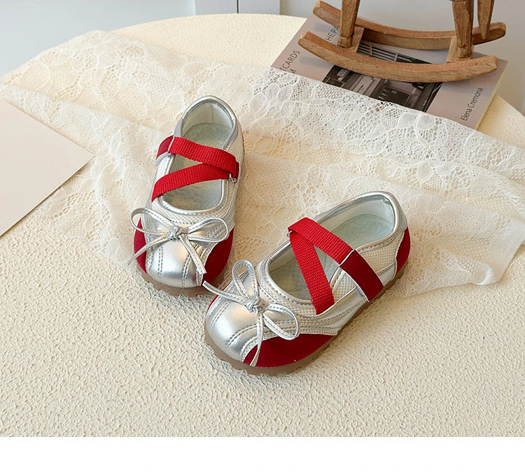 Children's Little Leather Shoes for Girls Elegant Ballet Soft Sole Flexible Bow Anti Slip Toddler Fashion Princess Single Shoes