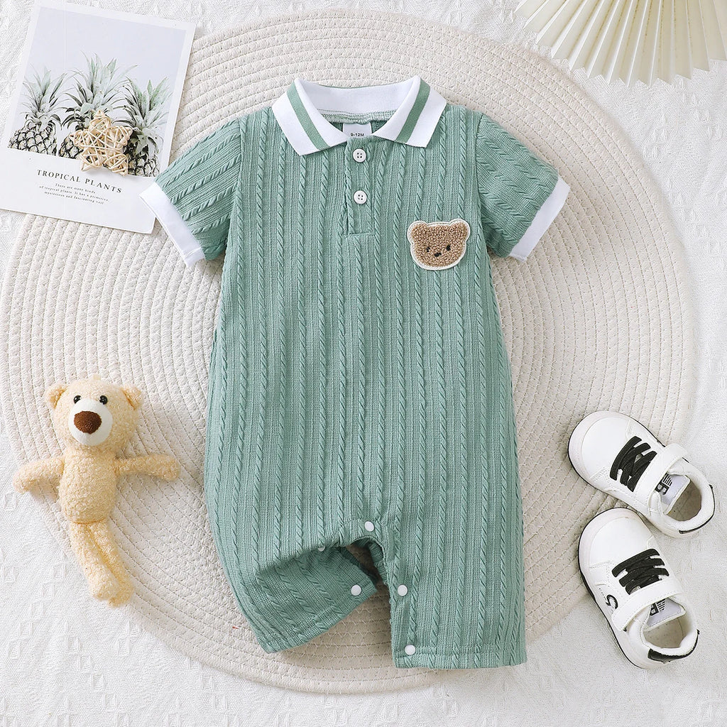 0-18 meses Mono de bebé recién nacido niño lindo osito manga corta mono ropa de bebé niño traje de verano para gatear